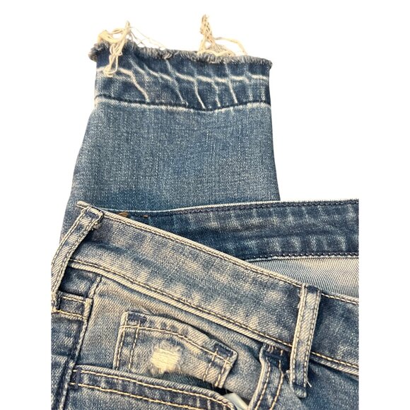 Hollister Distressed Crop Skinny Jeans Lace Fabric at Holes Leather Patch Sz 5 - Picture 4 of 7